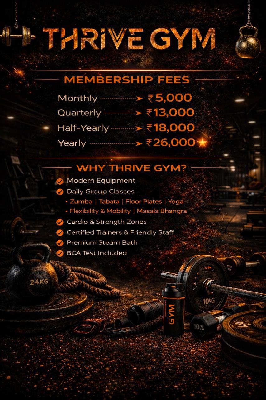 The gym's published membership poster, listing membership fees and benefits